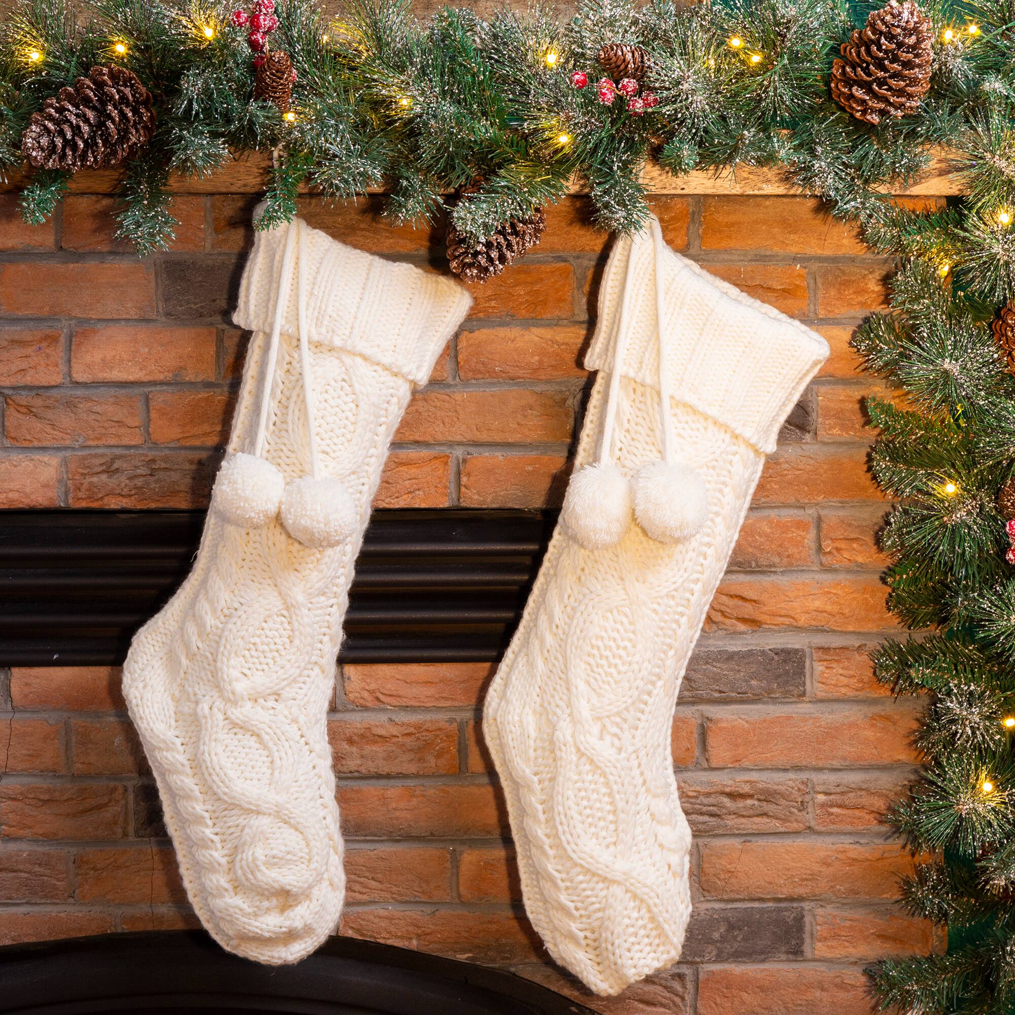 Glitzhome® 24" Knitted Polyester Christmas Stocking with Pom Pom
